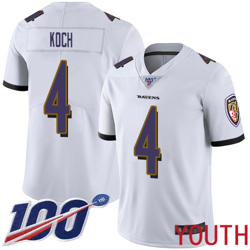 Baltimore Ravens Limited White Youth Sam Koch Road Jersey NFL Football #4 100th Season Vapor Untouchable->nfl t-shirts->Sports Accessory